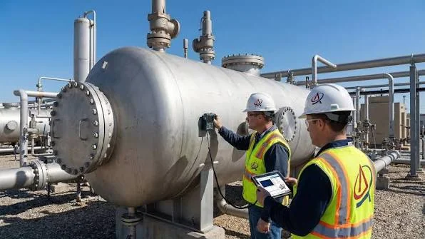 Inspection of a pressure vessel at an industrial site